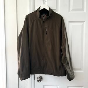 Orvis Trout Bum Khaki Green Soft Shell Fleece Lined Full Zip Jacket Men XL